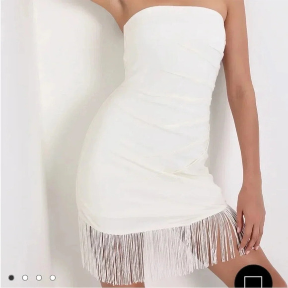 Lulus white strapless fringe mini dress - Picture 1 of 10